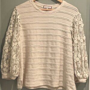 Anthropologie Eri + Ali Chelsea Lace Long Sleeve Puff Pullover- Size Small